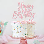 ZHUOWEISM 1-Pcs Happy Birthday Glitter Cake Topper - Light Pink, Ready-to-Use Party Decor
