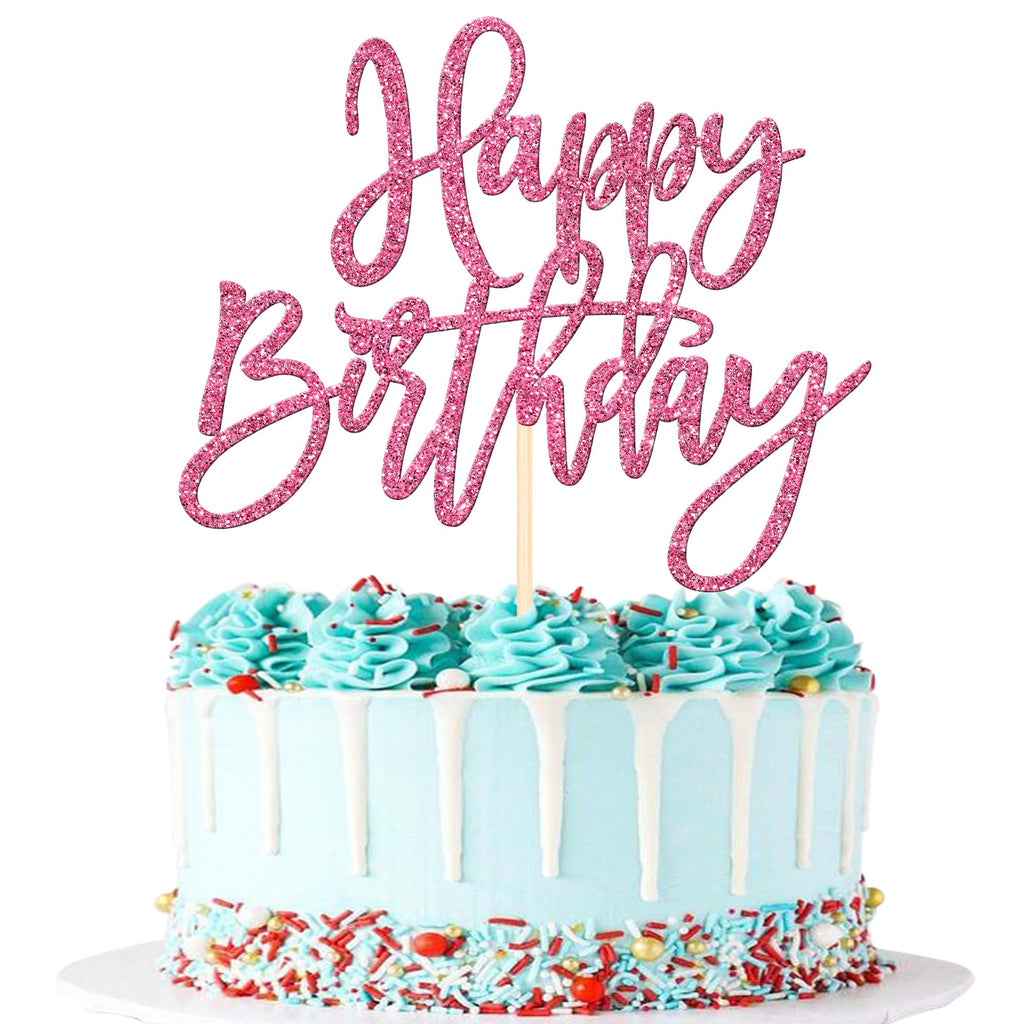 ZHUOWEISM 1-Piece Glitter Happy Birthday Cake Topper | Pink Cake Pick for Celebrations