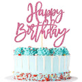 ZHUOWEISM 1-Piece Glitter Happy Birthday Cake Topper | Pink Cake Pick for Celebrations