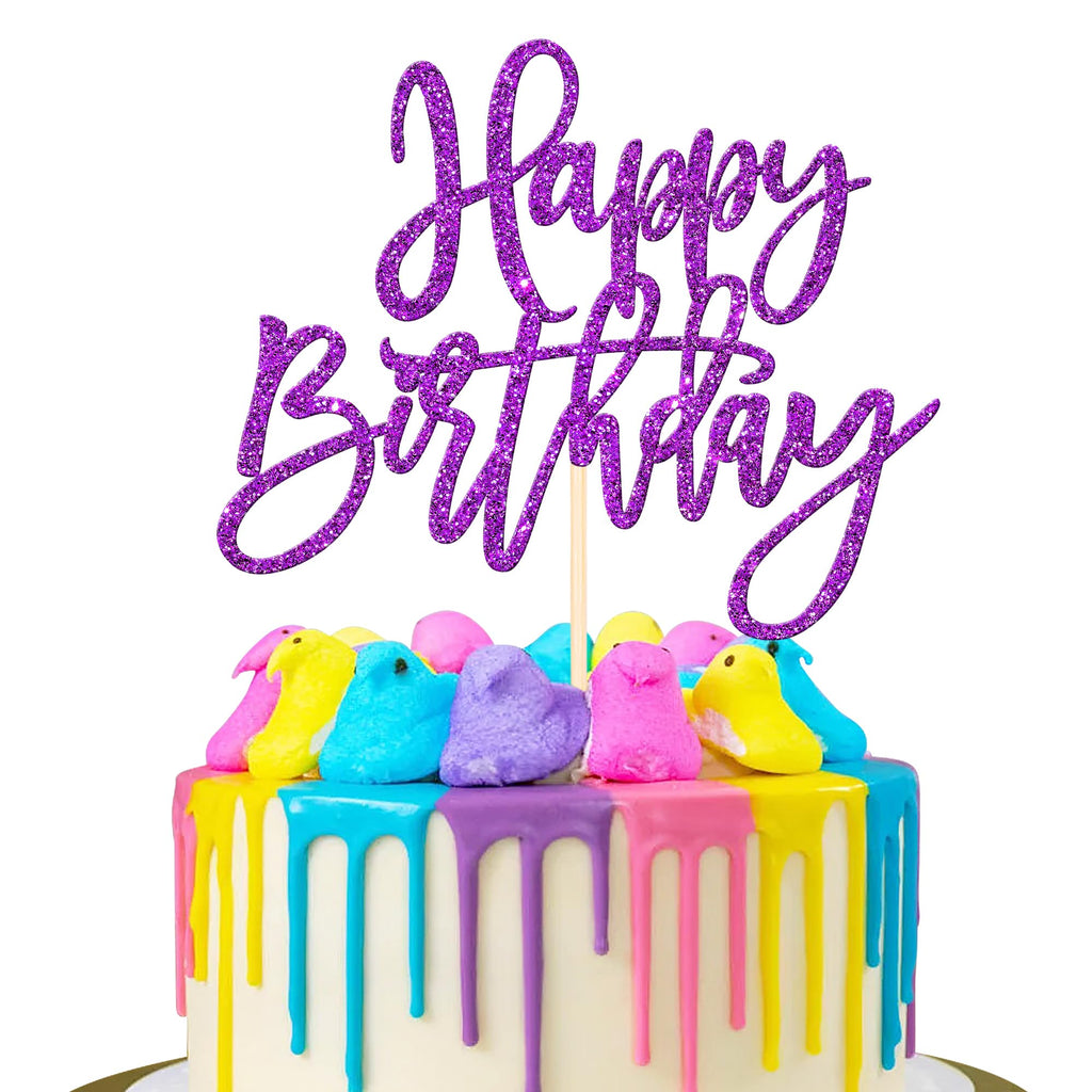 ZHUOWEISM 1-Pcs Glitter Happy Birthday Cake Topper | Purple, No Assembly, Food-Grade Stick