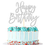 ZHUOWEISM 1pc Happy Birthday Glitter Cake Topper – Silver, Pre-assembled Cake Pick