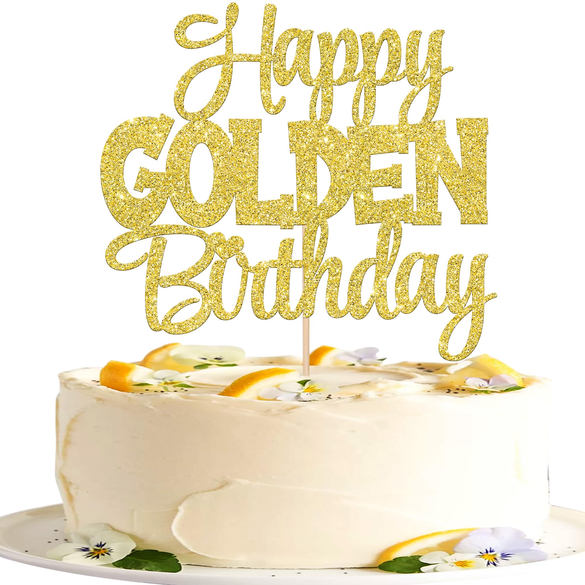 ZHUOWEISM Happy Golden Birthday Cake Topper – Gold Glitter Cake Pick for 1/13/16/18/21/30/40/60/70/80/90 & 50th Anniversary
