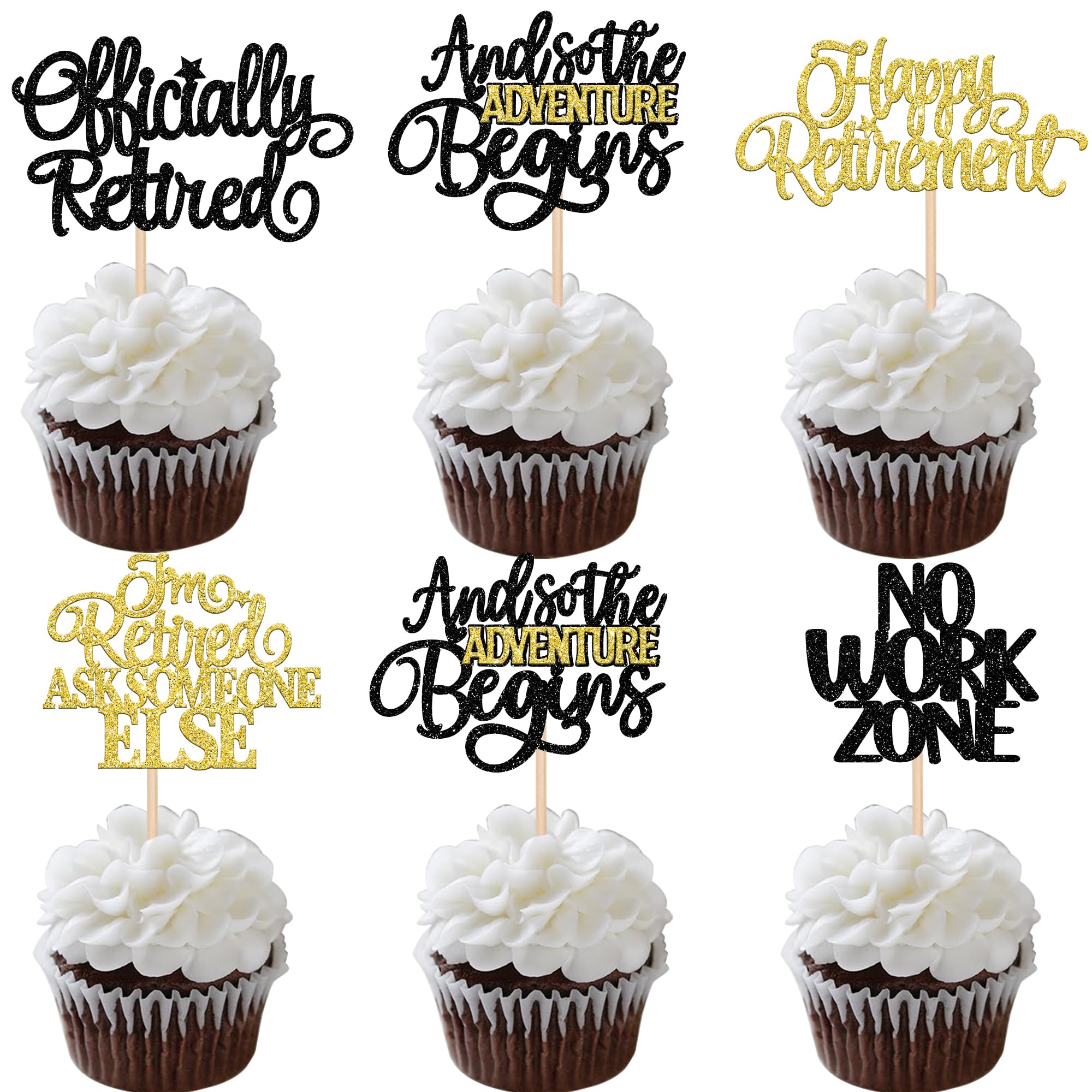 ZHUOWEISM 30 Pcs Happy Retirement Cupcake Toppers — Officially Retired Party Decorations