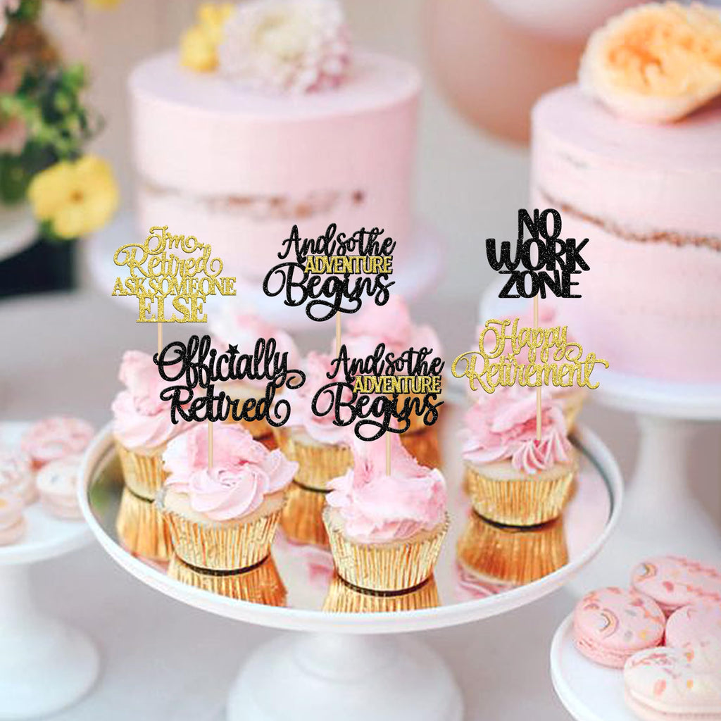 ZHUOWEISM 30 Pcs Happy Retirement Cupcake Toppers — Officially Retired Party Decorations