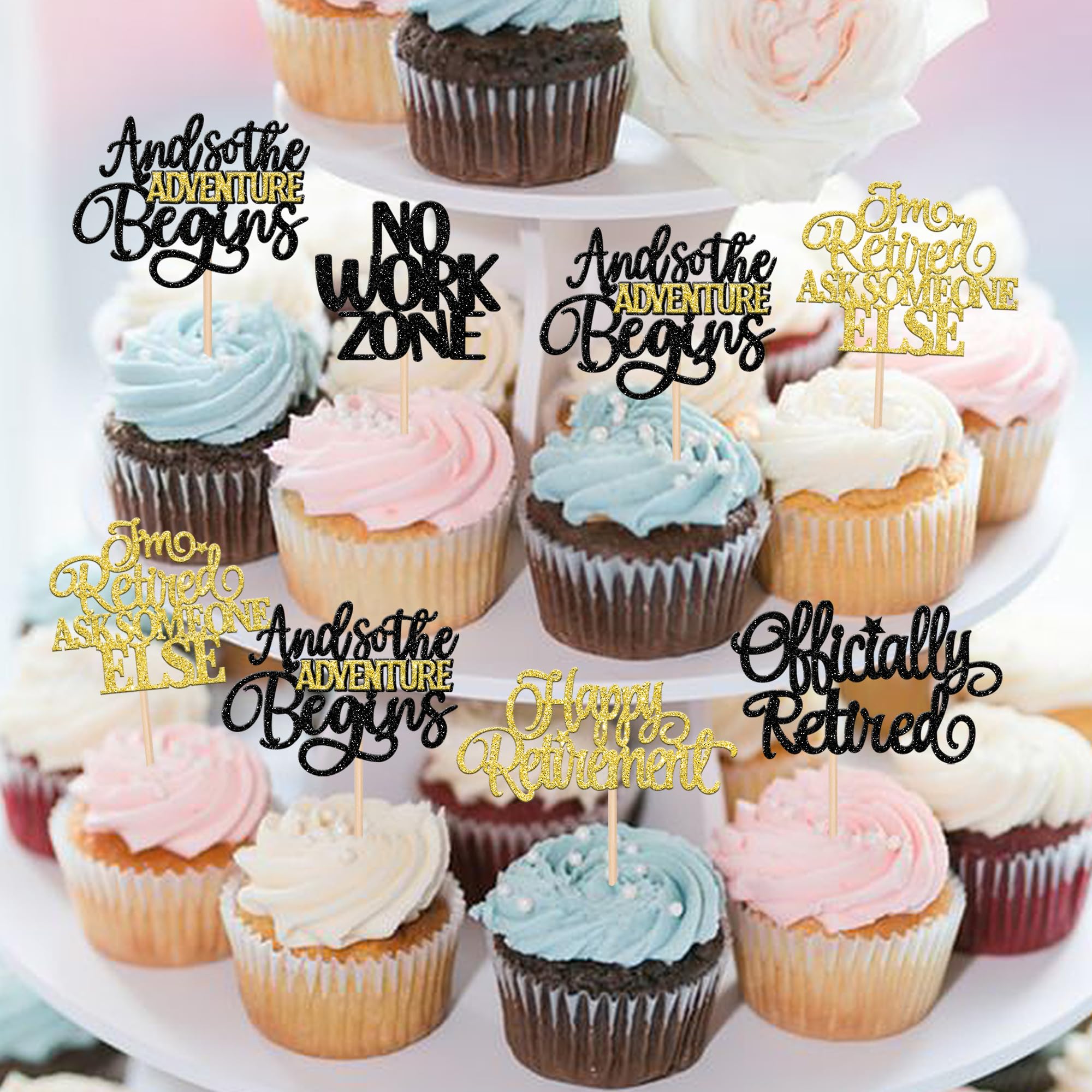 ZHUOWEISM 30 Pcs Happy Retirement Cupcake Toppers — Officially Retired Party Decorations