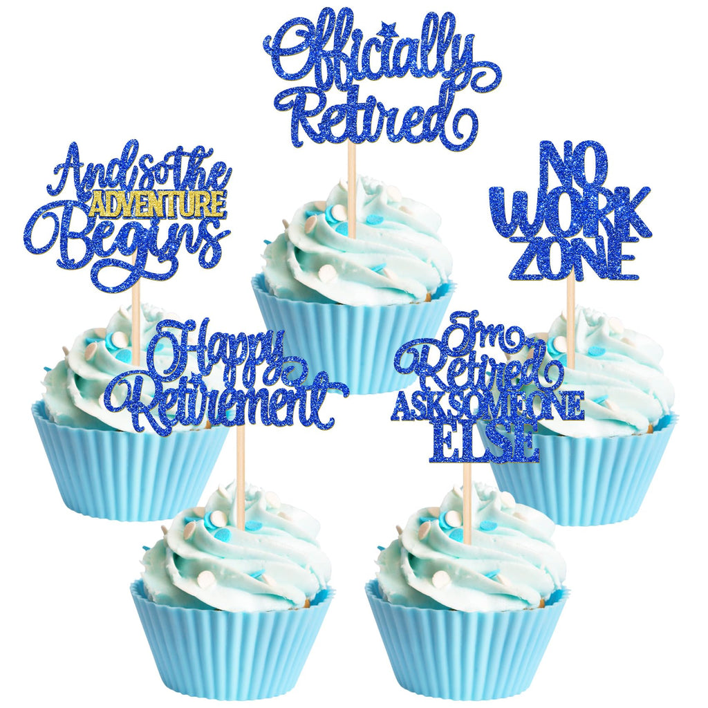 ZHUOWEISM 30 Pcs Happy Retirement Cupcake Toppers – Officially Retired, Dark Blue