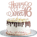 ZHUOWEISM Happy Sweet 16 Cake Topper – Rose Gold Glitter, 6x8.7 in