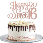 ZHUOWEISM Happy Sweet 16 Cake Topper – Rose Gold Glitter, 6x8.7 in
