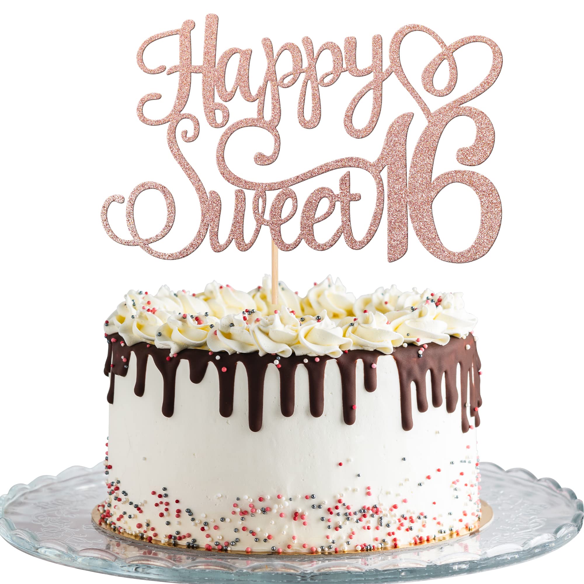 ZHUOWEISM Happy Sweet 16 Cake Topper – Rose Gold Glitter, 6x8.7 in