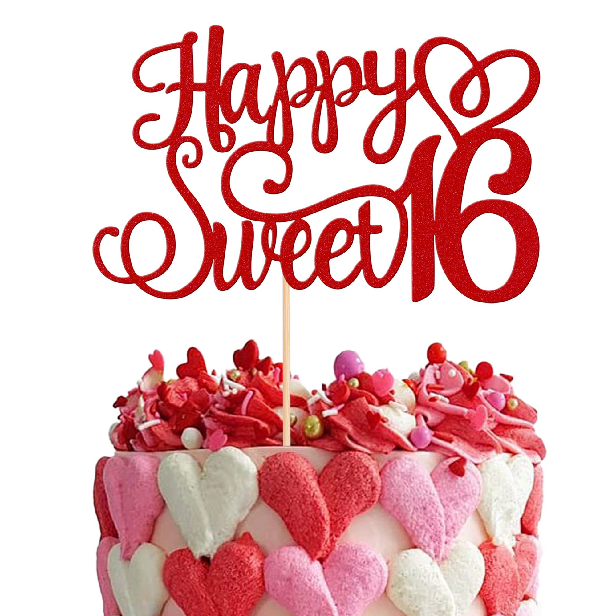 ZHUOWEISM 1-PCS Glitter Happy Sweet 16 Cake Topper – 6in x 8.7in, Cheers to 16 Years Birthday Decor