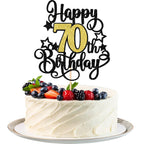 ZHUOWEISM 1-Piece Happy 70th Birthday Cake Topper – Black Gold Glitter, Cheers to 70 Years