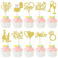 ZHUOWEISM 30-Piece Glitter Cupcake Toppers – He Asked She Said Yes | Miss to Mrs I Do Love Heart Ring