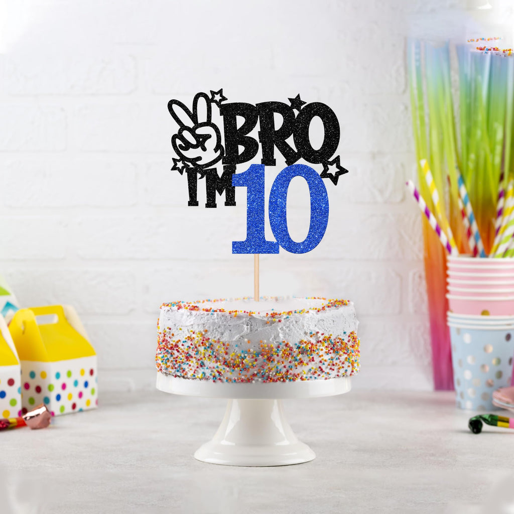 ZHUOWEISM Brother I am 10 Cake Topper Glitter Star Blue, 6.5x9.4 in