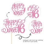 ZHUOWEISM Happy Sweet 16 Cake Topper - Glitter Hello 16 Pink - Pre-Assembled Birthday Party Decoration