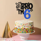 ZHUOWEISM Brother I am 6 Cake Topper Blue Glitter Star – Happy 6th Birthday Decoration