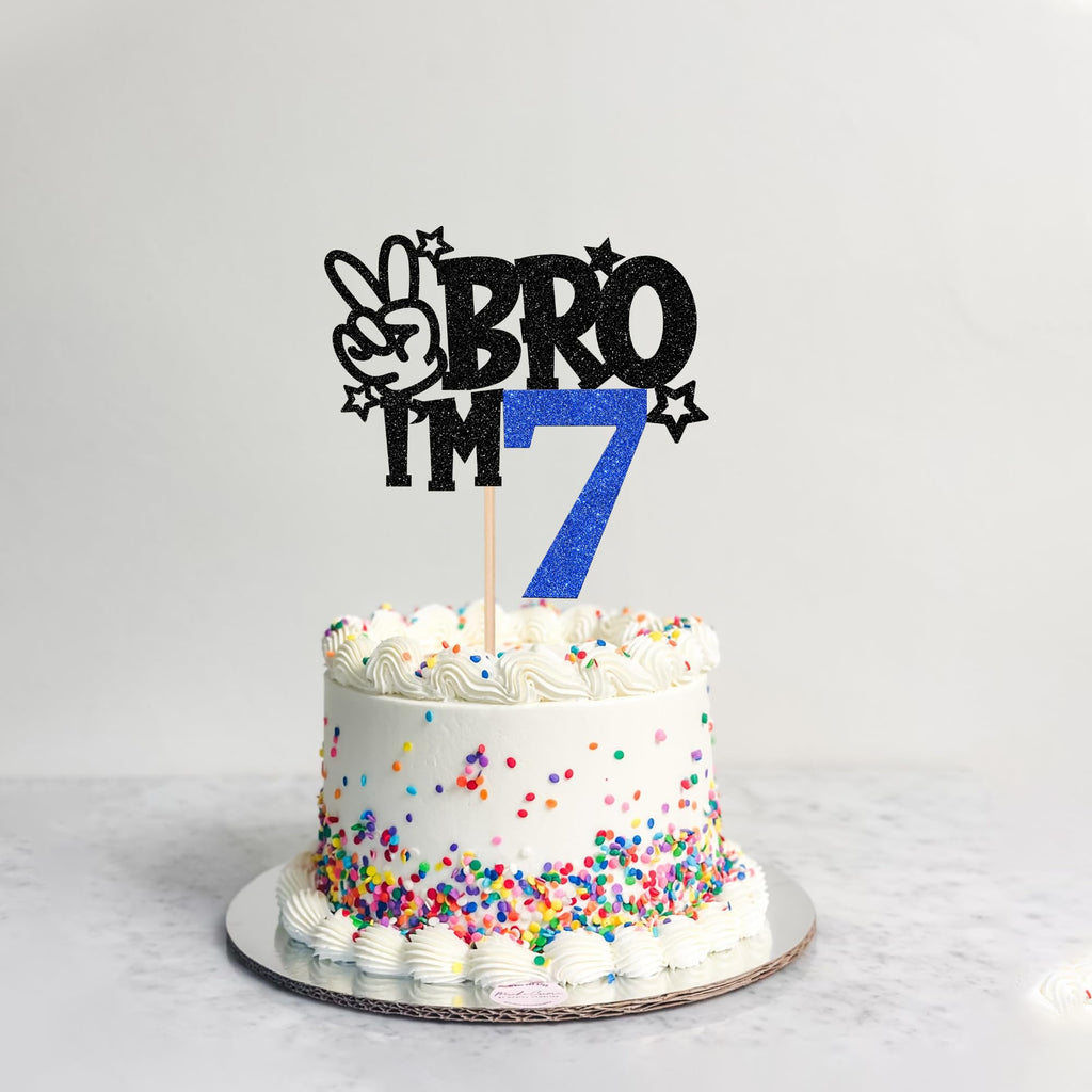 ZHUOWEISM Brother I'm 7 Cake Topper - Blue Glitter Star (6.5x9 in)