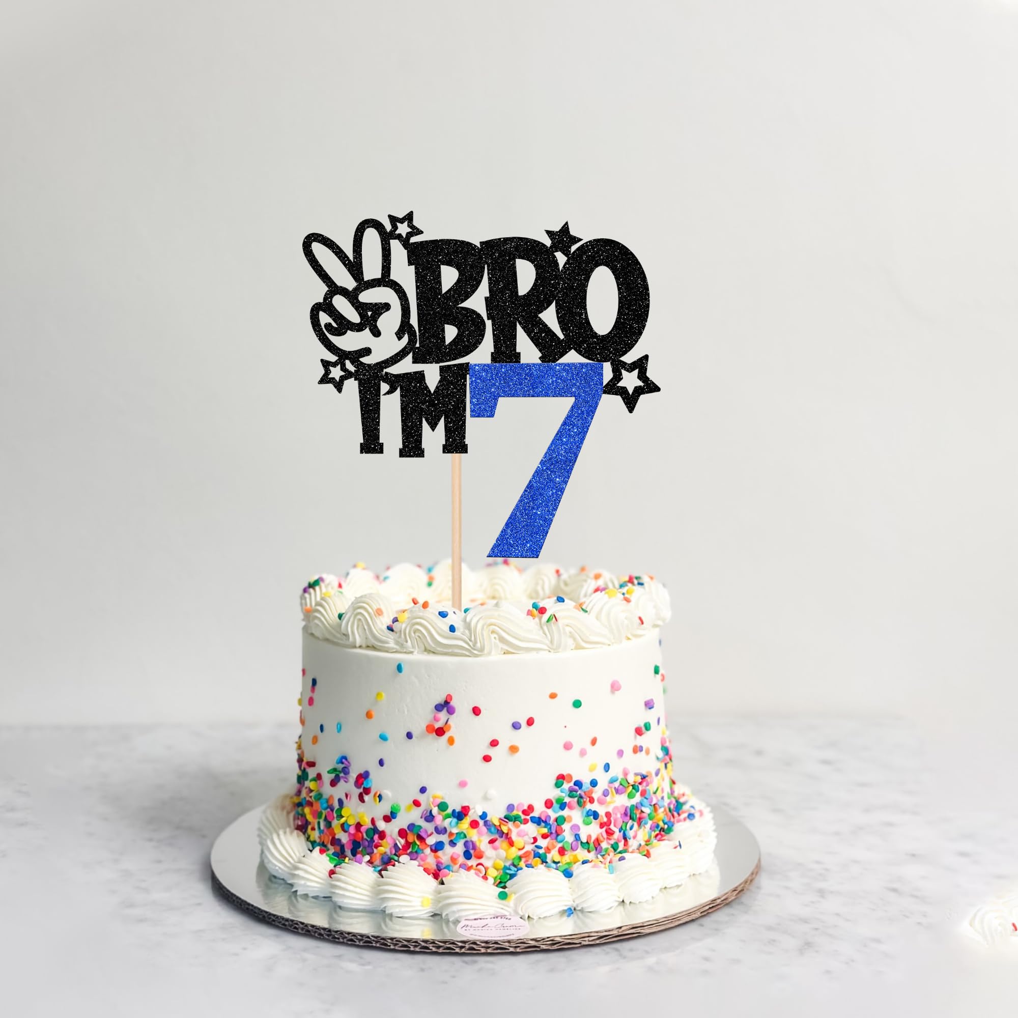 ZHUOWEISM Brother I'm 7 Cake Topper - Blue Glitter Star (6.5x9 in)
