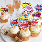 ZHUOWEISM 36 PCS Super Hero Boom Cupcake Toppers & Wrappers for Hero Theme Parties