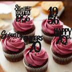 ZHUOWEISM 30Pcs Black Glitter 70th Birthday Cupcake Toppers – Straight Outta 1956
