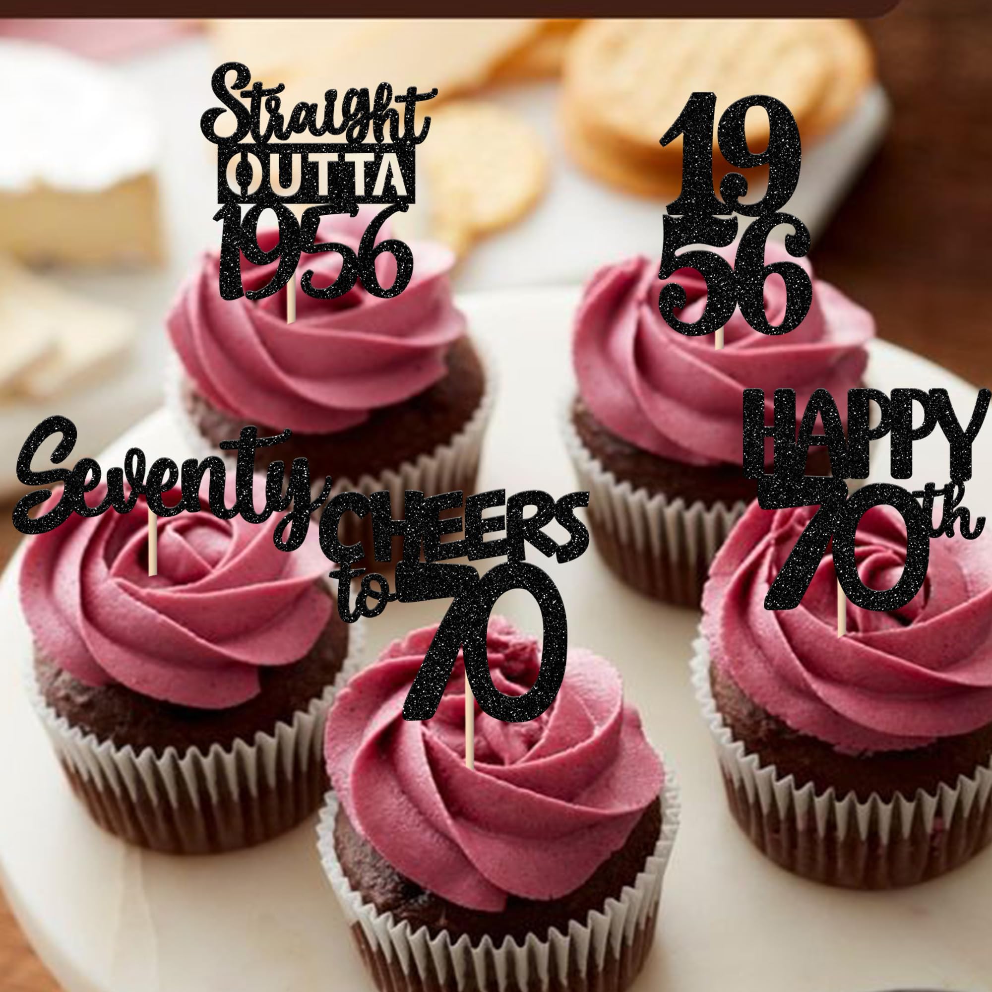 ZHUOWEISM 30Pcs Black Glitter 70th Birthday Cupcake Toppers – Straight Outta 1956