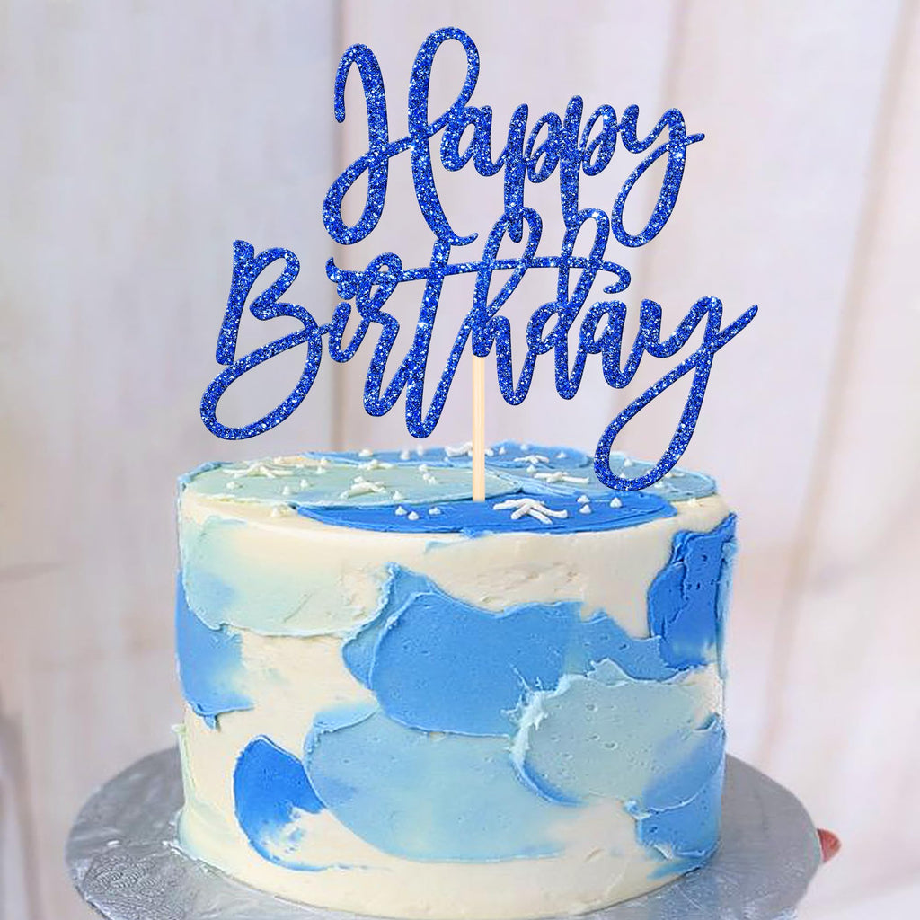 ZHUOWEISM 1-Piece Glitter Happy Birthday Cake Topper – Dark Blue