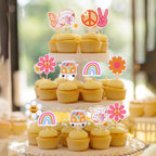 ZHUOWEISM 36 PCS Hippie Cupcake Toppers – Peace Sign, Butterfly, Daisy Flower, 60s Retro Boho Picks