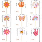 ZHUOWEISM 36 PCS Hippie Cupcake Toppers – Peace Sign, Butterfly, Daisy Flower, 60s Retro Boho Picks
