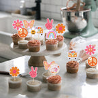 ZHUOWEISM 36 PCS Hippie Cupcake Toppers – Peace Sign, Butterfly, Daisy Flower, 60s Retro Boho Picks