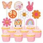 ZHUOWEISM 36 PCS Hippie Cupcake Toppers – Peace Sign, Butterfly, Daisy Flower, 60s Retro Boho Picks