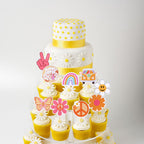 ZHUOWEISM 36 PCS Hippie Cupcake Toppers – Peace Sign, Butterfly, Daisy Flower, 60s Retro Boho Picks