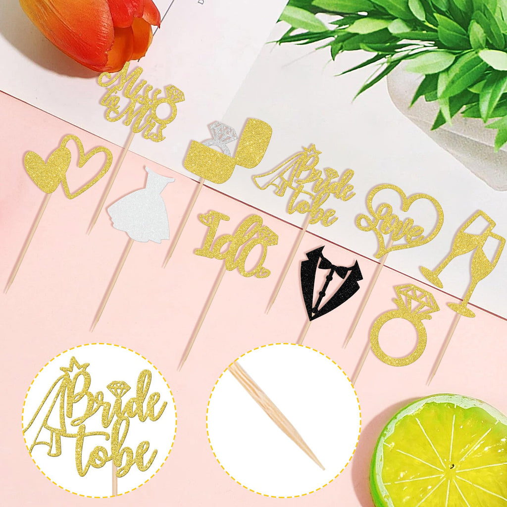 ZHUOWEISM 30 Pcs Bride to Be Cupcake Toppers Glitter Gold | I Do, Miss to Mrs, Bridal Shower & Wedding Decor