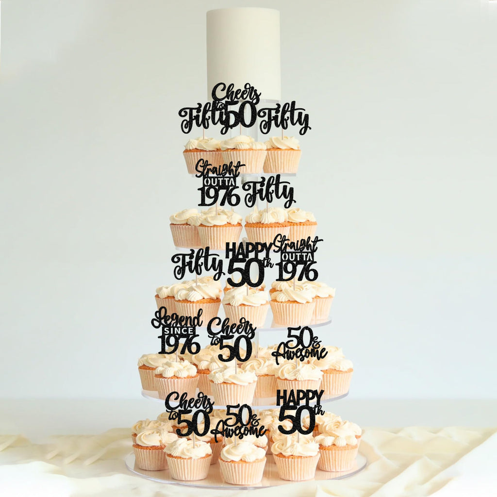 ZHUOWEISM 24Pcs Black Happy 50th Birthday Cupcake Toppers – Straight Outta 1976 | 50th Birthday Decorations