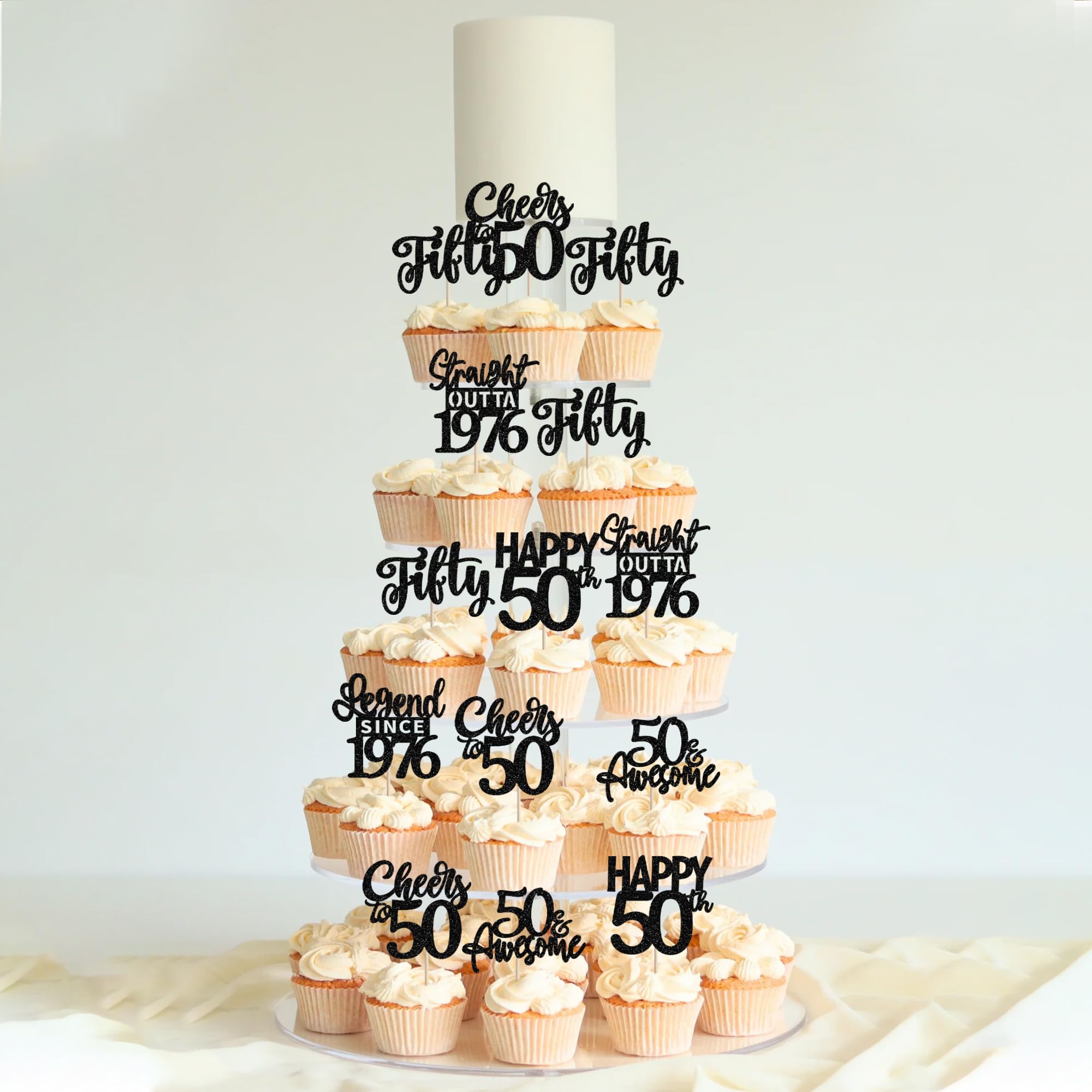 ZHUOWEISM 24Pcs Black Happy 50th Birthday Cupcake Toppers – Straight Outta 1976 | 50th Birthday Decorations