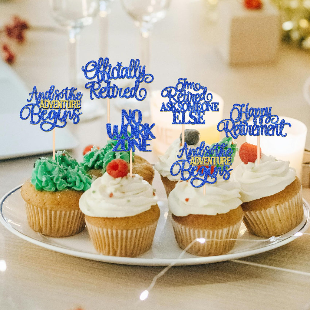 ZHUOWEISM 30 Pcs Happy Retirement Cupcake Toppers – Officially Retired, Dark Blue