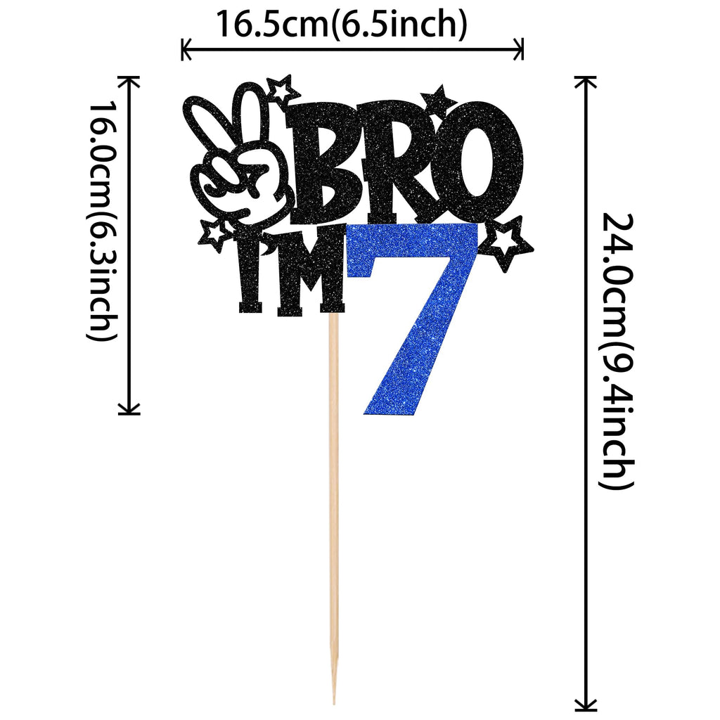 ZHUOWEISM Brother I'm 7 Cake Topper - Blue Glitter Star (6.5x9 in)