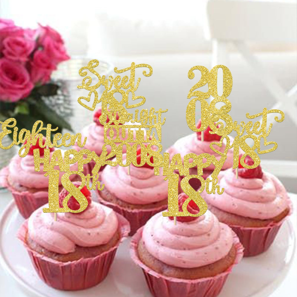 ZHUOWEISM 30Pcs Happy 18th Birthday Cupcake Toppers - Gold Glitter Straight Outta 2008
