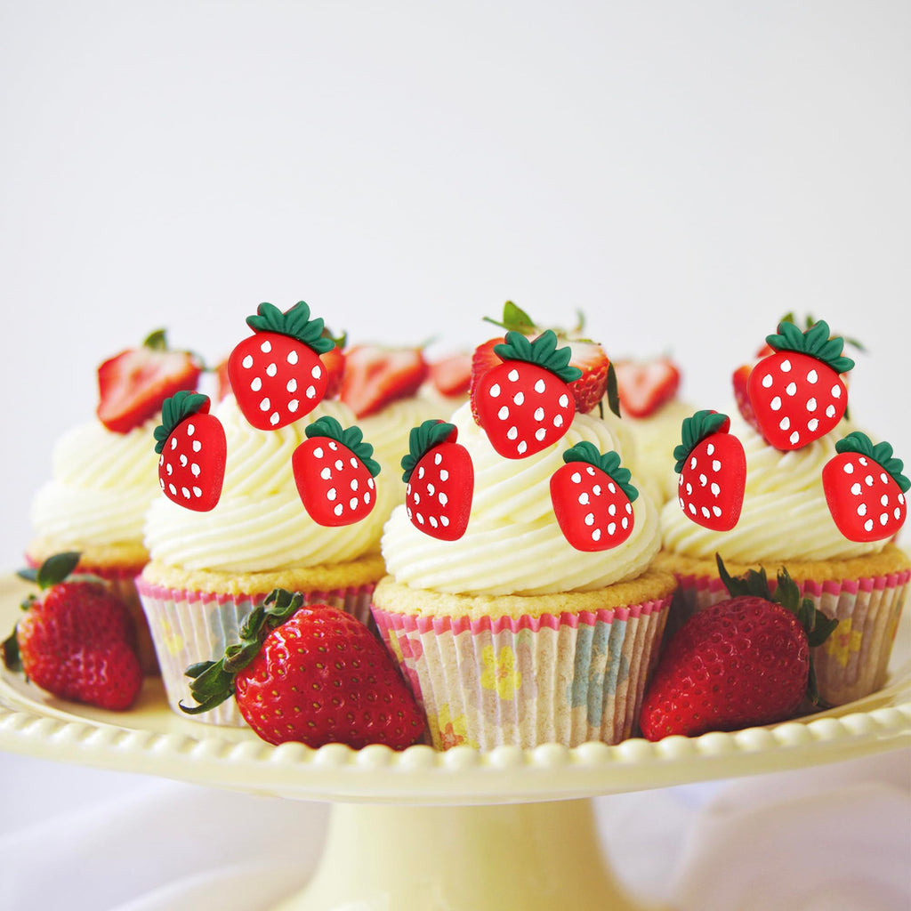 ZHUOWEISM 30 PCS Strawberry Cupcake Toppers - Red Berry Theme for Baby Showers & Birthday Cakes