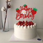 ZHUOWEISM Strawberry Happy Birthday Cake Topper – Glitter Flower, Fruit Theme Decoration