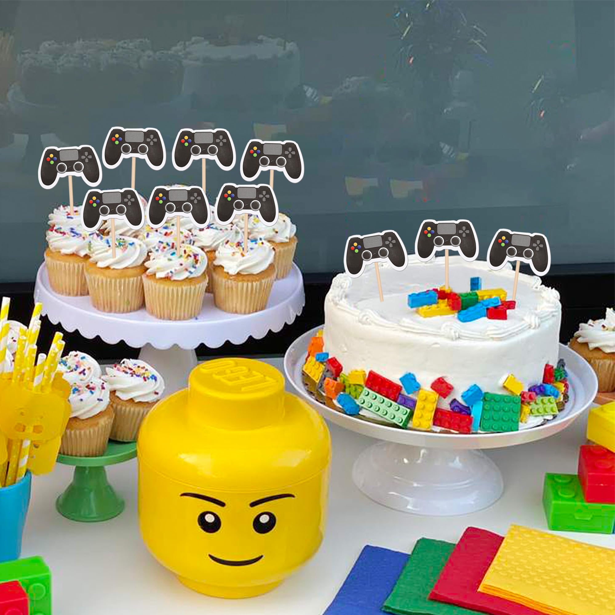 ZHUOWEISM 40 Pcs Video Game Controllers Cupcake Toppers - Double-Sided Game On Controllers Picks