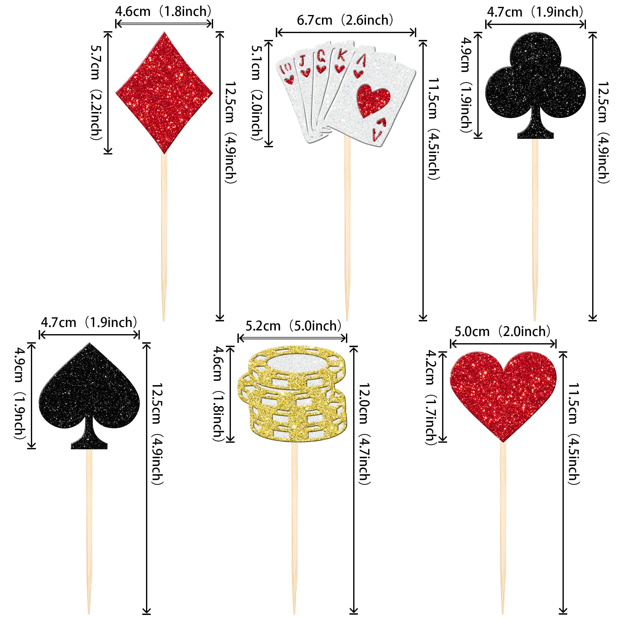 ZHUOWEISM 24 Pcs Casino Poker Theme Cupcake Toppers Glitter Chips – Las Vegas Party Decorations
