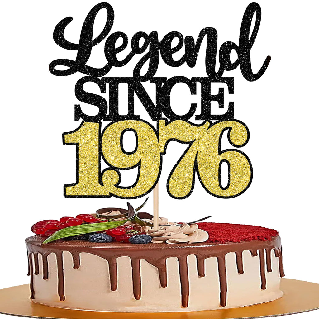 ZHUOWEISM Legend Since 1976 Cake Topper – Black Gold Glitter Fifty 50th Birthday Decoration
