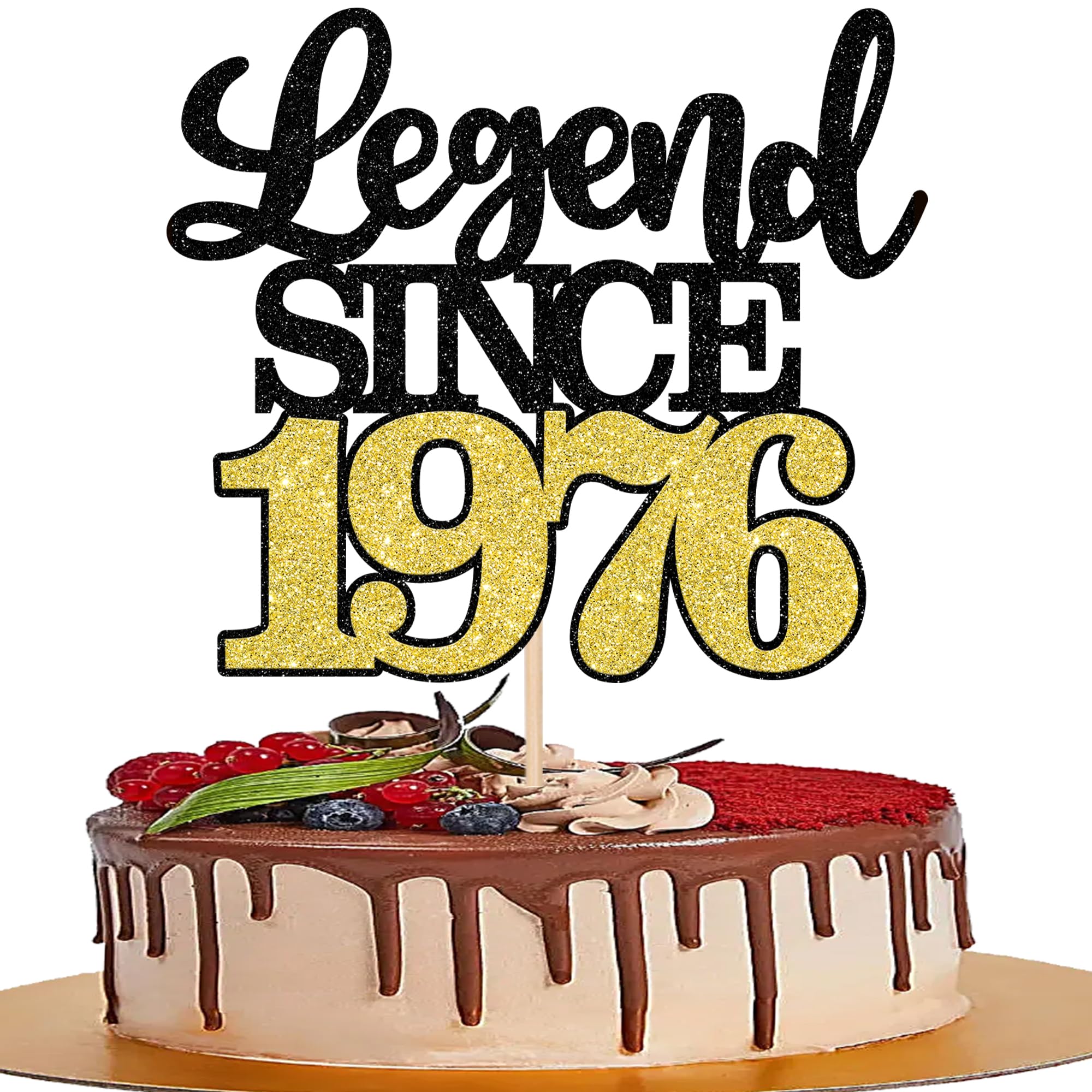ZHUOWEISM Legend Since 1976 Cake Topper – Black Gold Glitter Fifty 50th Birthday Decoration
