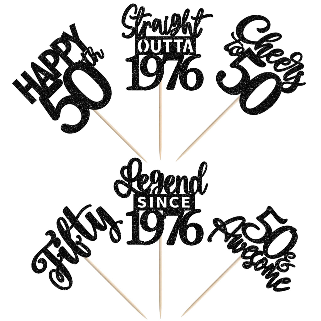 ZHUOWEISM 24Pcs Black Happy 50th Birthday Cupcake Toppers – Straight Outta 1976 | 50th Birthday Decorations