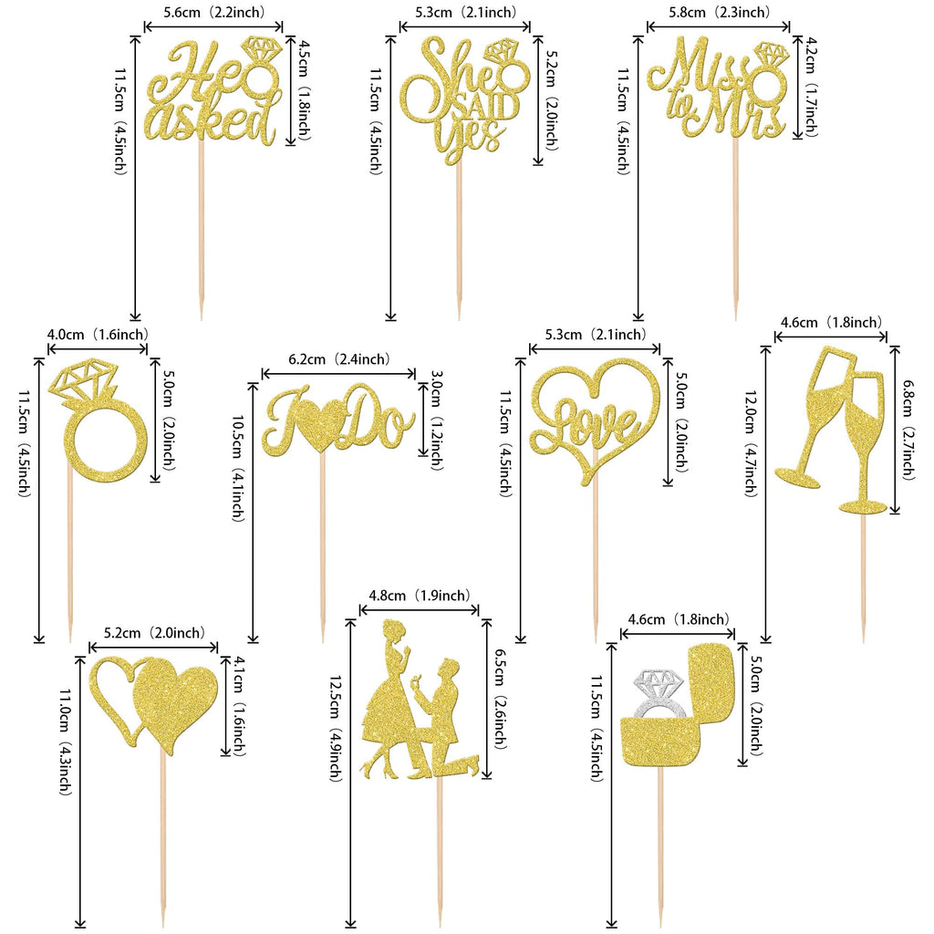 ZHUOWEISM 30-Piece Glitter Cupcake Toppers – He Asked She Said Yes | Miss to Mrs I Do Love Heart Ring