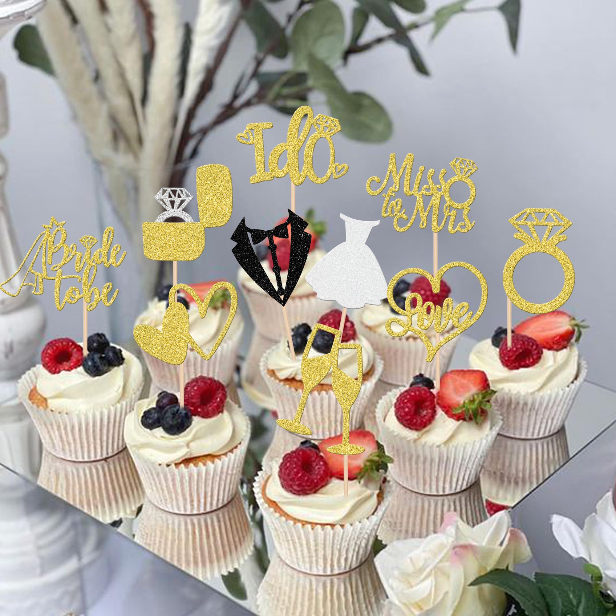 ZHUOWEISM 30 Pcs Bride to Be Cupcake Toppers Glitter Gold | I Do, Miss to Mrs, Bridal Shower & Wedding Decor