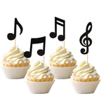 ZHUOWEISM 24-Pack Music Notes Cupcake Toppers – Black Glitter Party Picks
