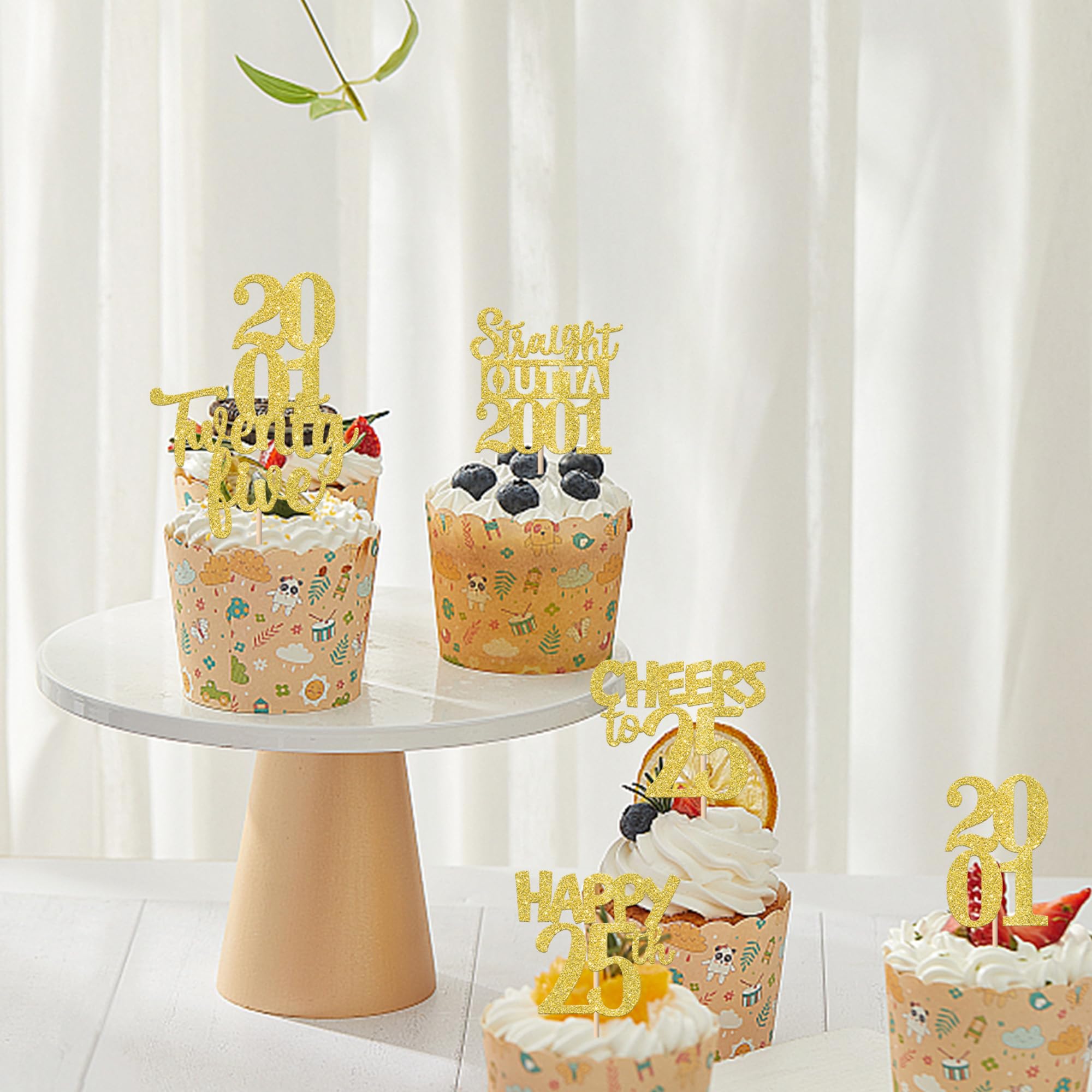 ZHUOWEISM 30Pcs Straight Outta 2001 Cupcake Toppers – Gold Glitter for 25th Birthday & Anniversary