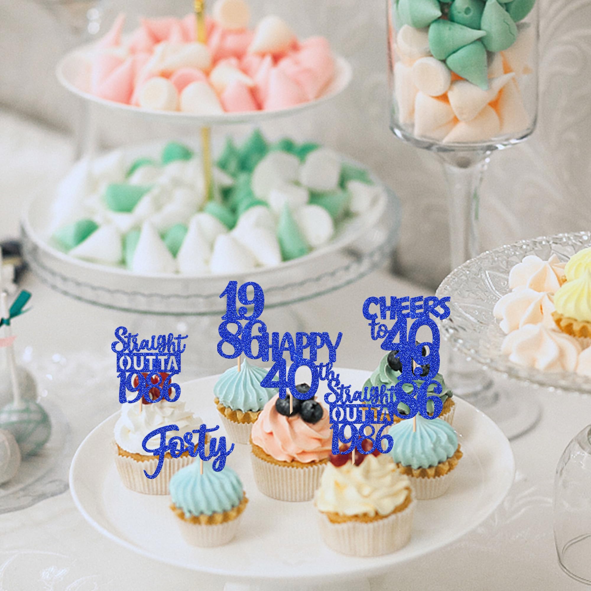 ZHUOWEISM 30Pcs 40th Birthday Cupcake Toppers Glitter – Straight Outta 1985 (Blue)