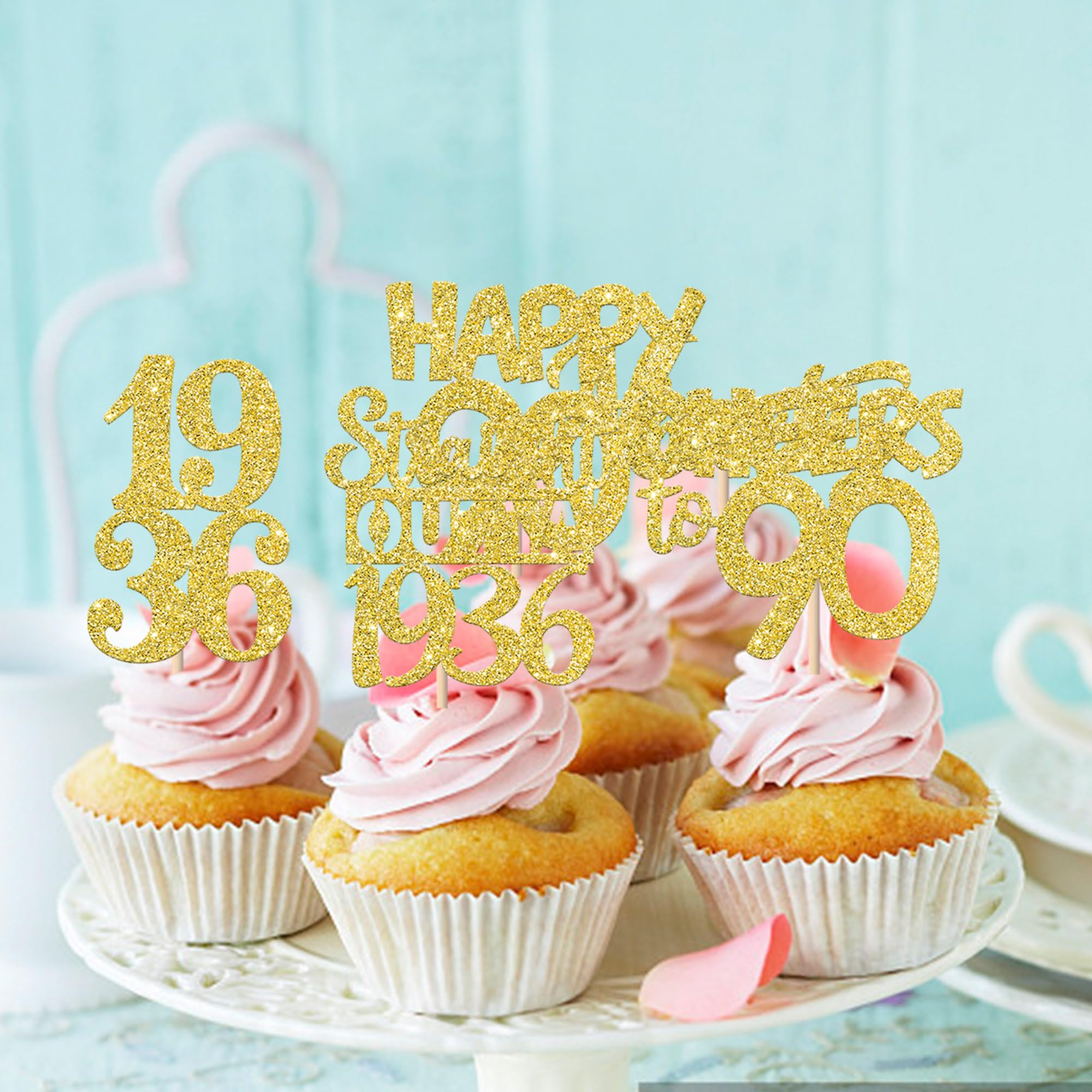 ZHUOWEISM 30Pcs Happy 90th Birthday Cupcake Toppers | Gold Glitter | Straight Outta 1936 - 90 Fabulous Cake Decorations