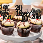 ZHUOWEISM 30Pcs Black 10th Birthday Cupcake Toppers – Glitter Straight Outta 2016